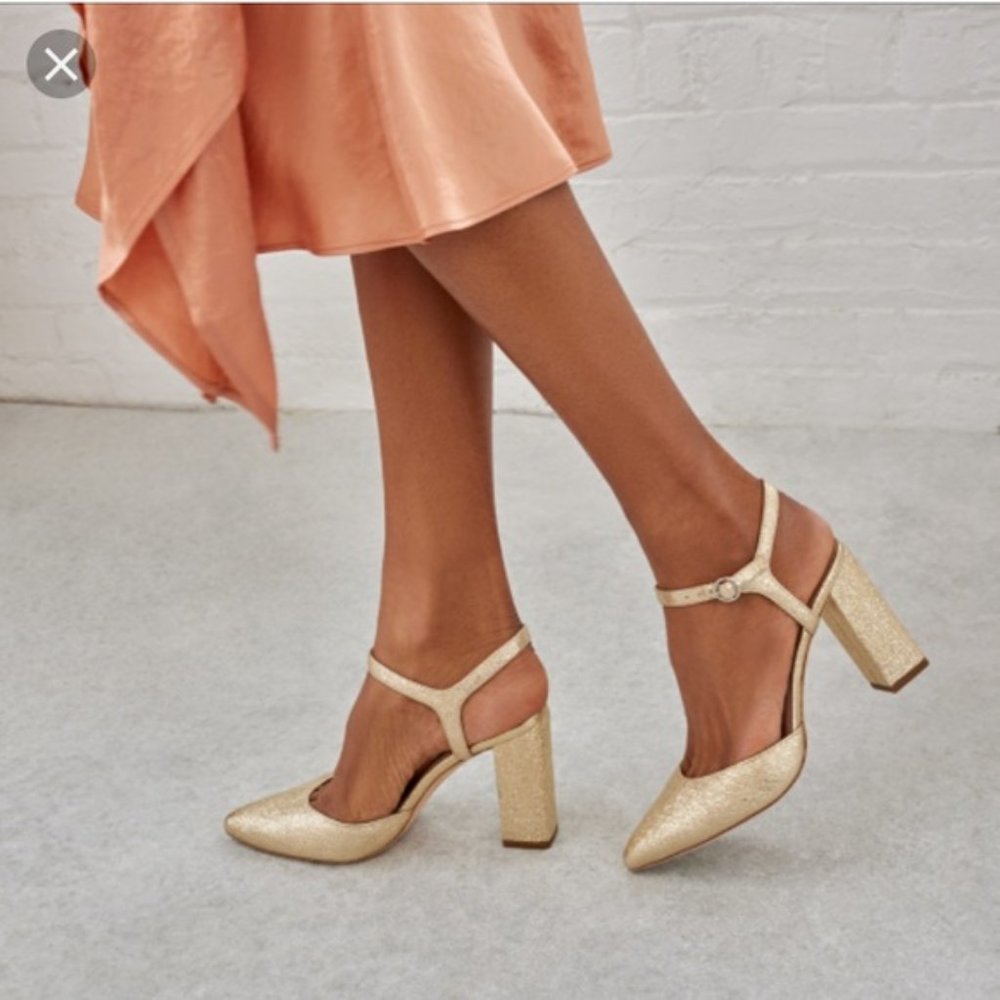 Loeffler Randall Leily Gold D'Orsay Block Heels - Picture 1 of 13